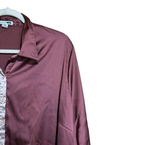 Fashion Nova Shirt Womens 2XL Multicolor Color Block Button Up Top Sateen Blouse - Picture 3 of 8